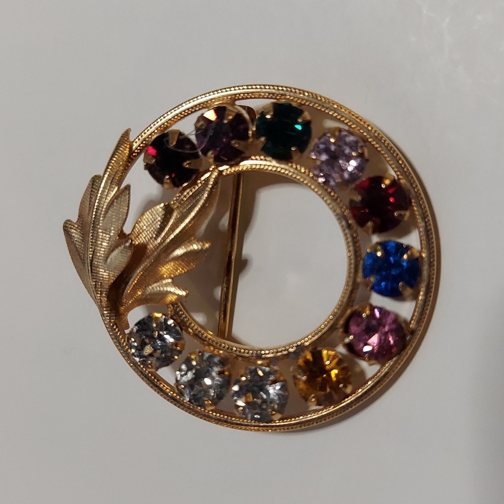 DCE 14K GF Broach Pin Gold-filled Leaf Laurel Wreath Brooch Multicolor